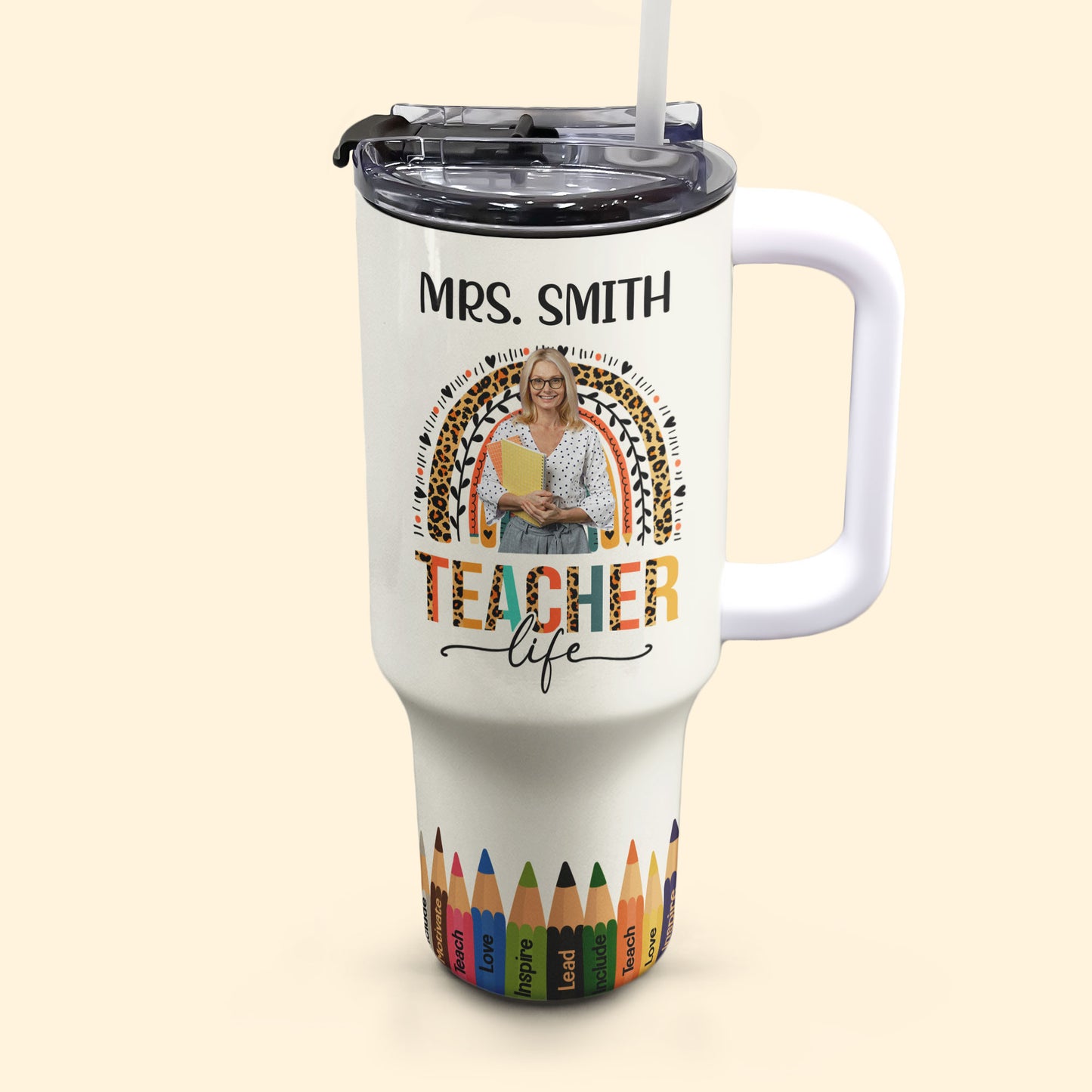 A Big Heart To Shape Little Minds - Personalized Photo 40oz Tumbler With Straw
