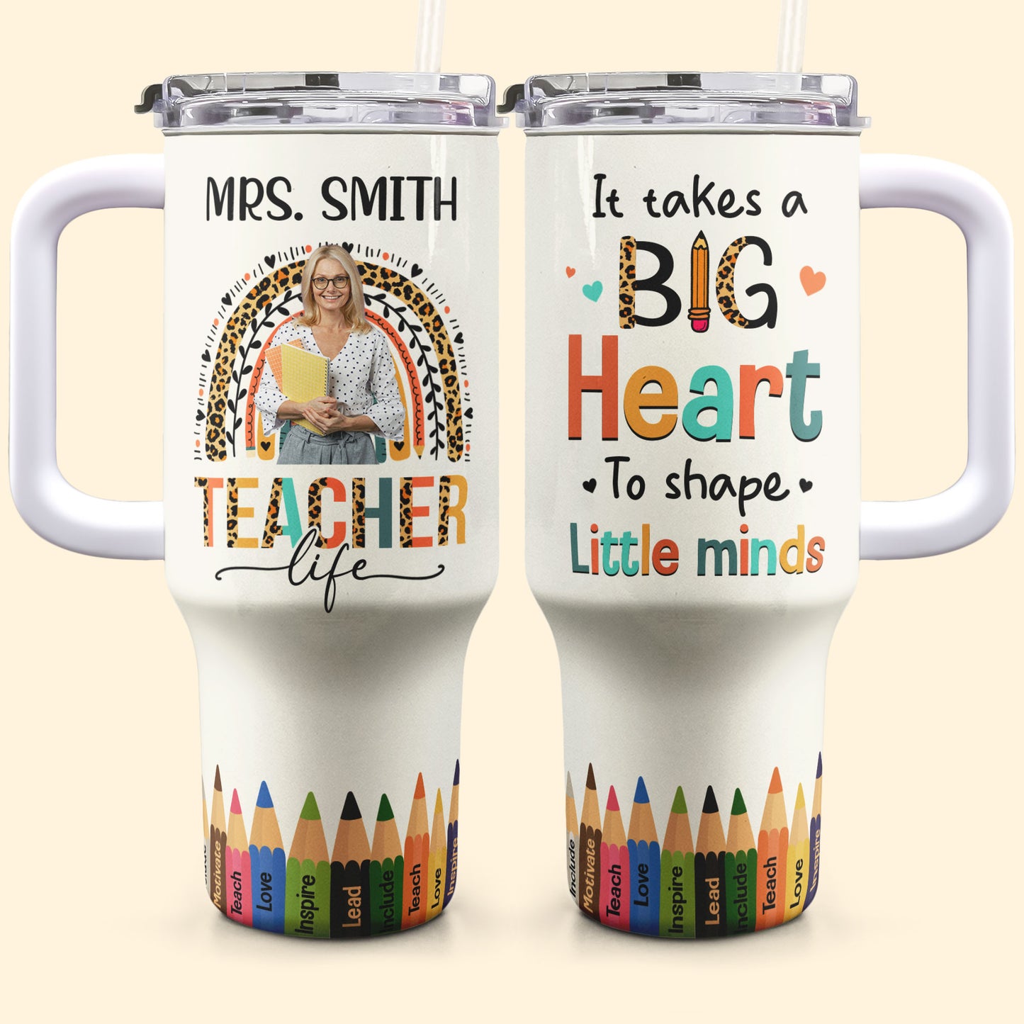 A Big Heart To Shape Little Minds - Personalized Photo 40oz Tumbler With Straw