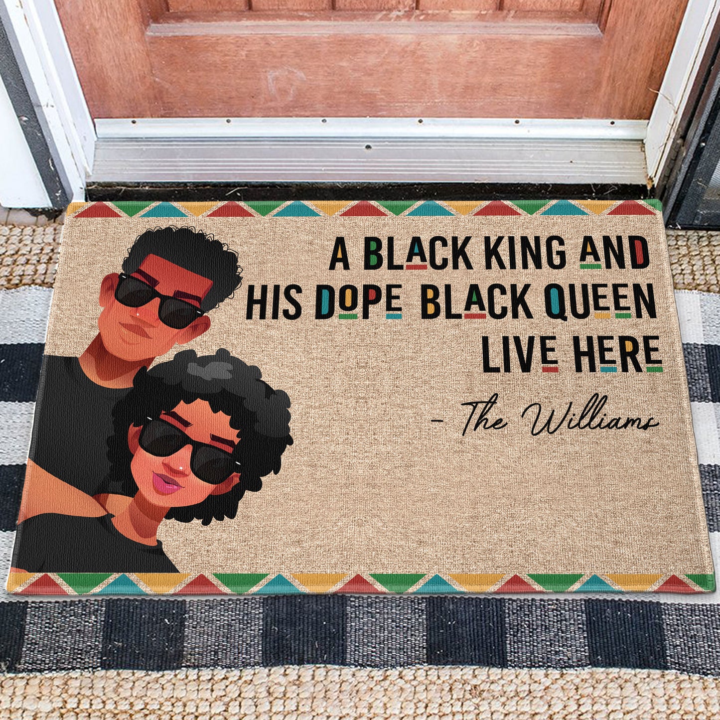 A Black King & His Dope Black Queen Live Here - Personalized Doormat