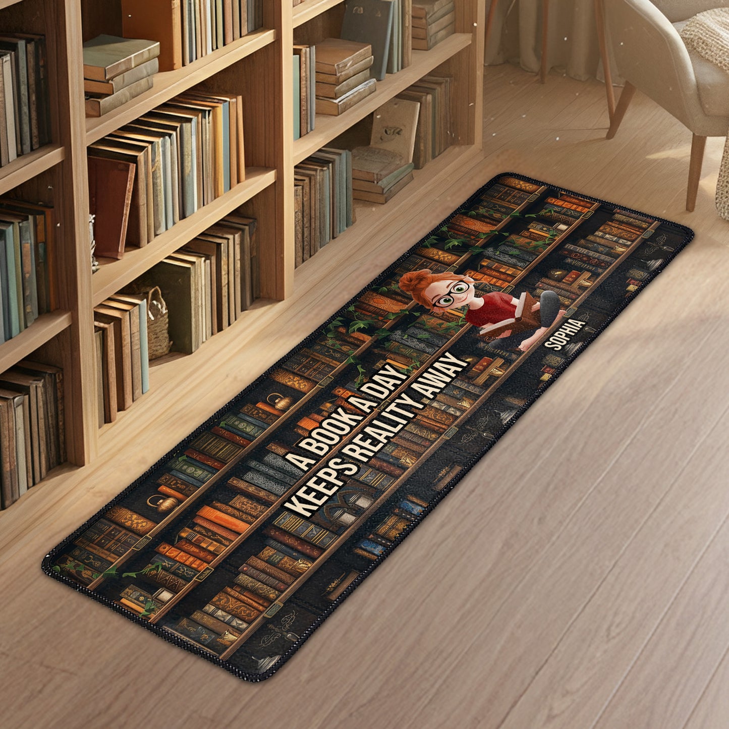 A Book A Day Keeps Reality Away - Personalized Runner Rug
