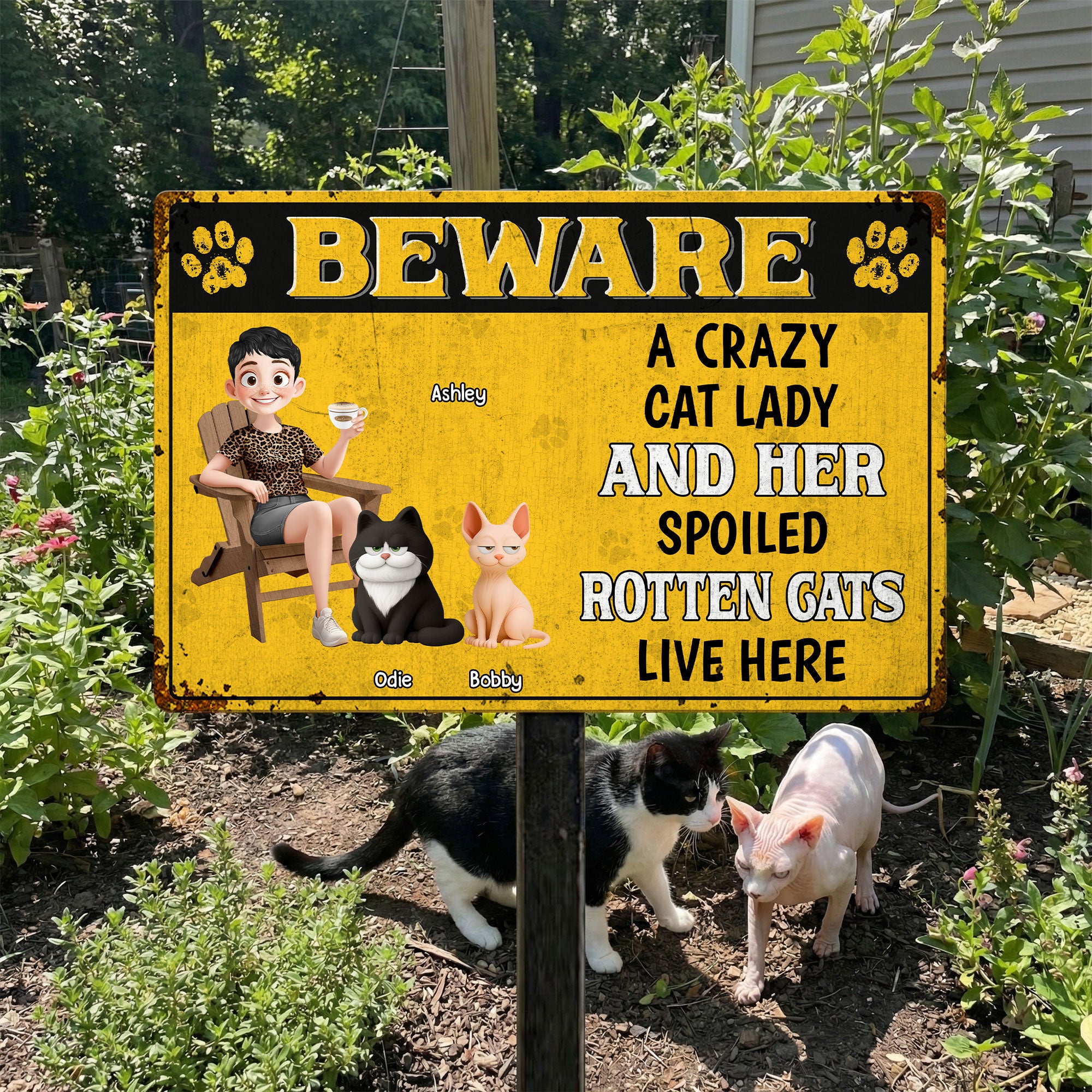 A Crazy Cat Lady & Her Spoiled Rotten Cats Live Here - Personalized Metal Sign