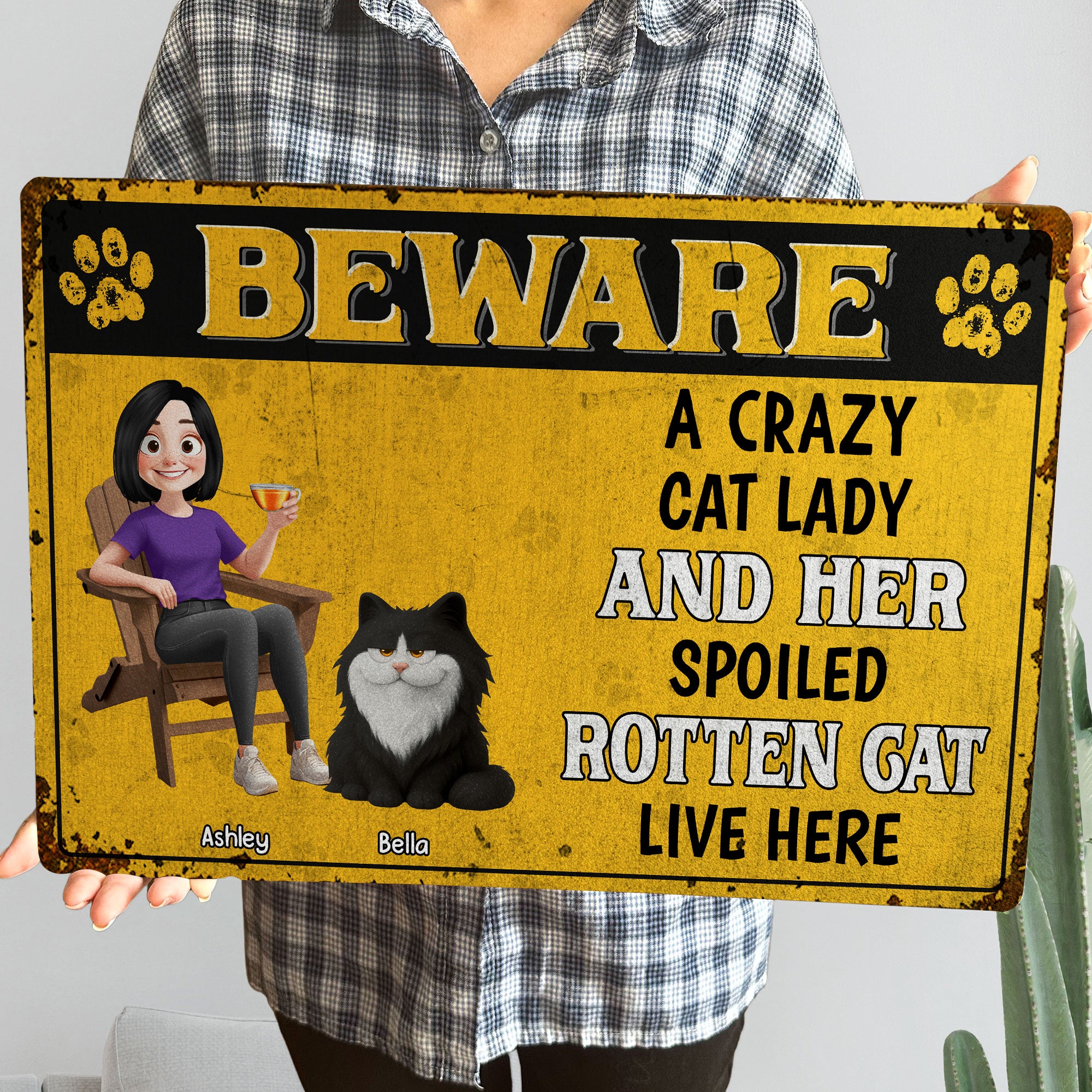 A Crazy Cat Lady & Her Spoiled Rotten Cats Live Here - Personalized Metal Sign