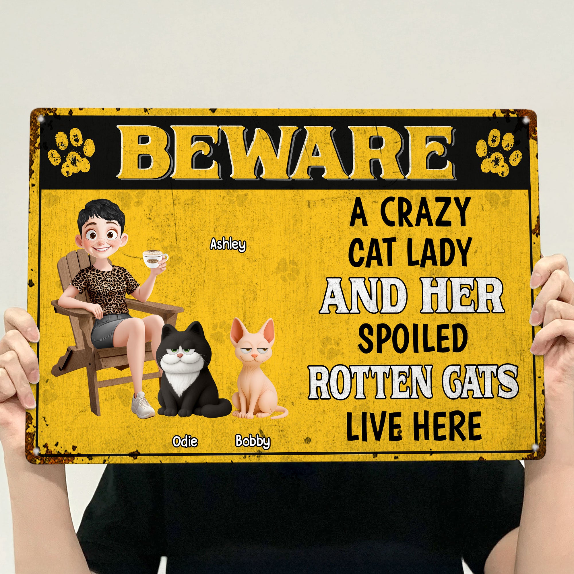 A Crazy Cat Lady & Her Spoiled Rotten Cats Live Here - Personalized Metal Sign