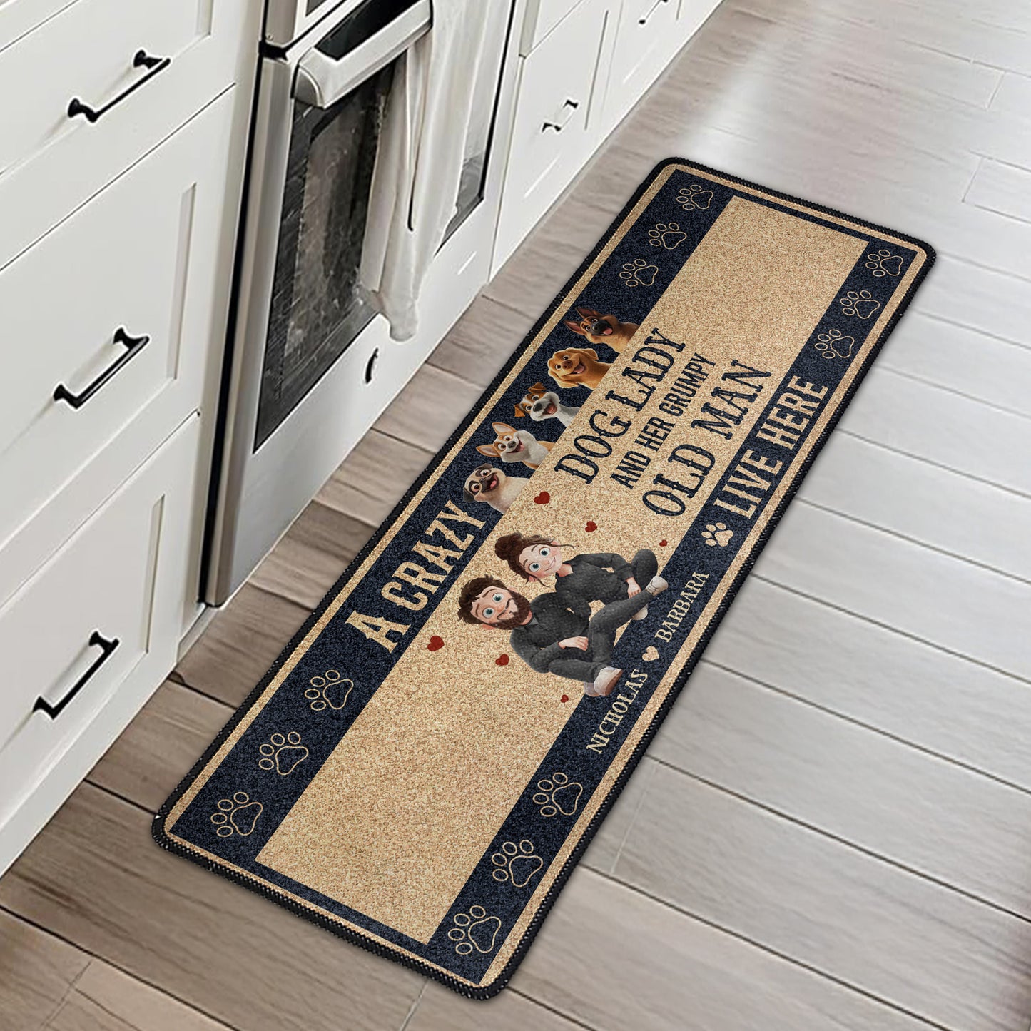 A Crazy Dog Lady & Grumpy Old Man Live Here - Personalized Runner Rug