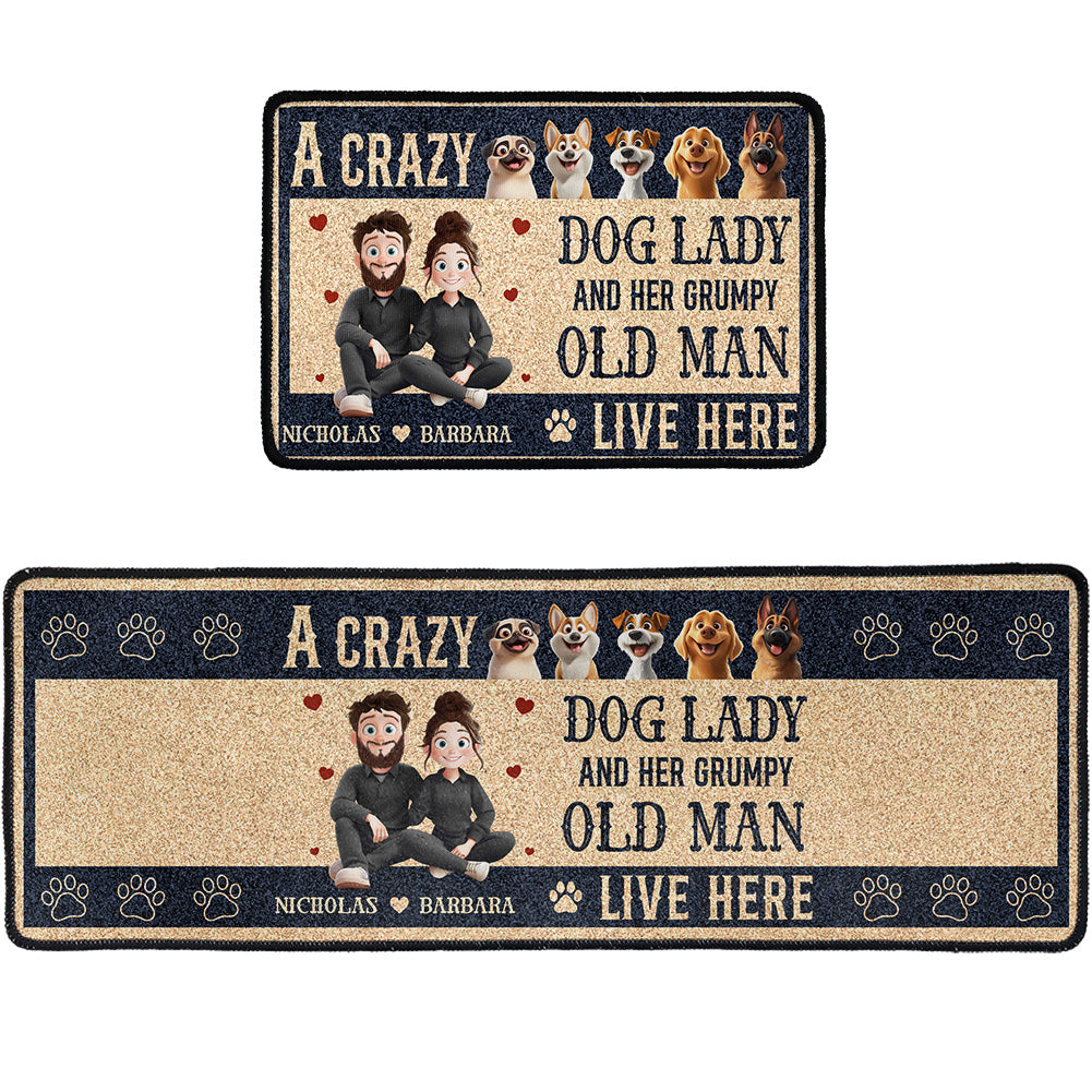 A Crazy Dog Lady & Grumpy Old Man Live Here - Personalized Runner Rug