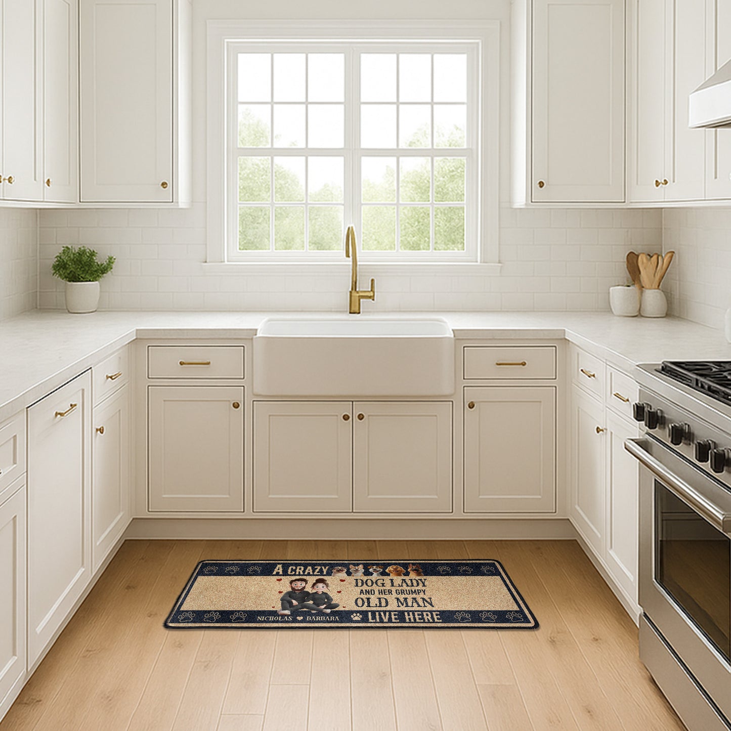 A Crazy Dog Lady & Grumpy Old Man Live Here - Personalized Runner Rug