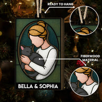 A Girl And Her Cat - Personalized Wooden Ornament
