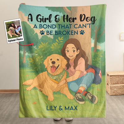 A Girl And Her Dog A Bond Can't Be Broken Anime Style - Personalized Photo Blanket