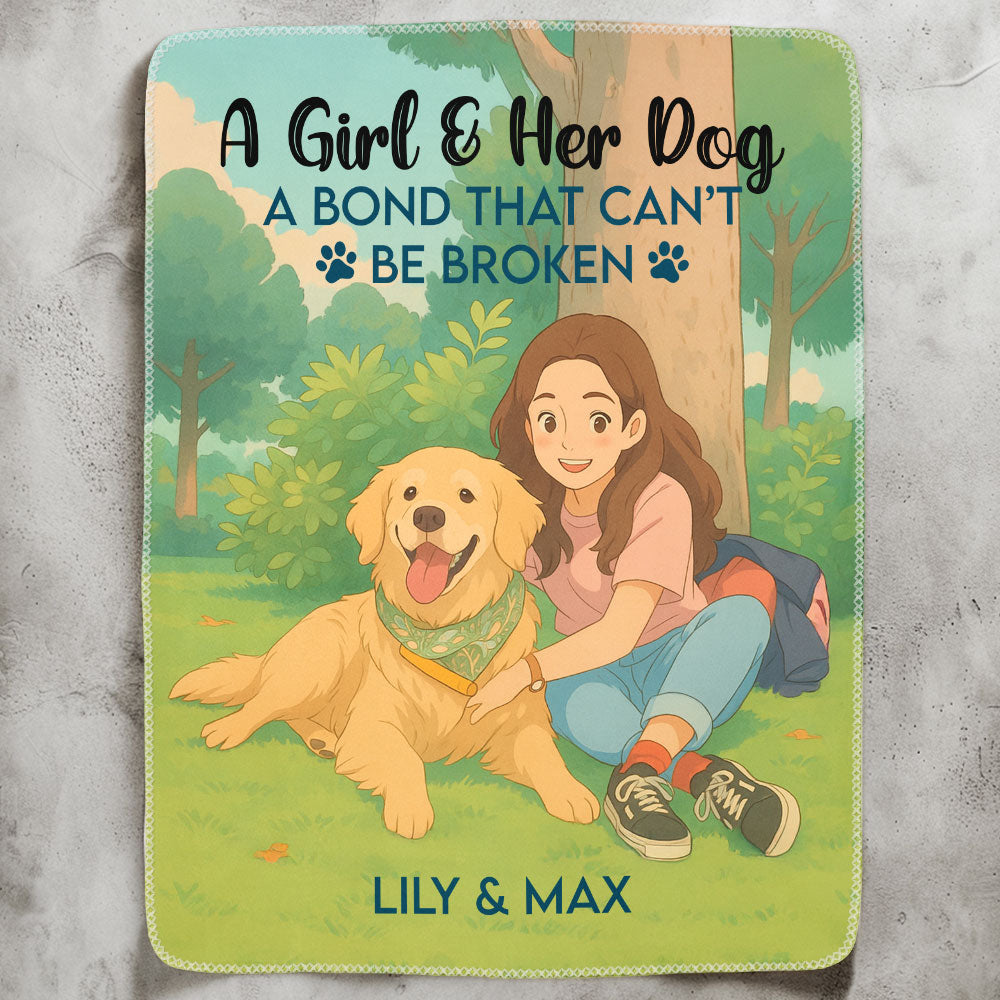 A Girl And Her Dog A Bond Can't Be Broken Anime Style - Personalized Photo Blanket