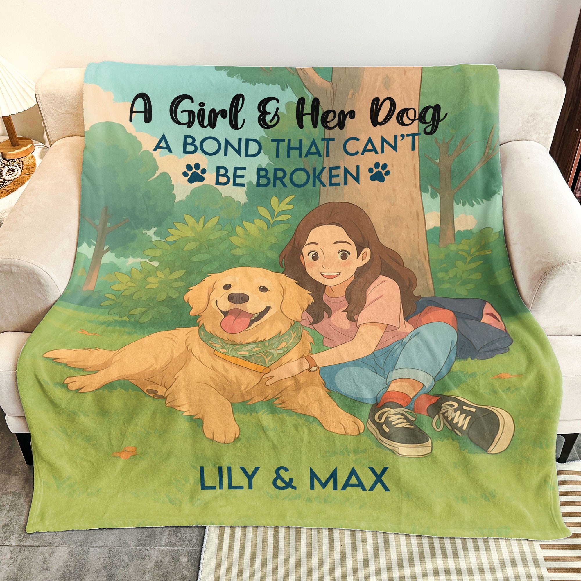 A Girl And Her Dog A Bond Can't Be Broken Anime Style - Personalized Photo Blanket