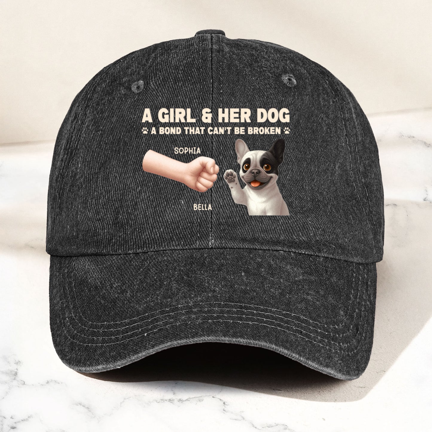 A Girl And Her Dog - A Bond That Can't Be Broken - Personalized Distressed Denim Cap