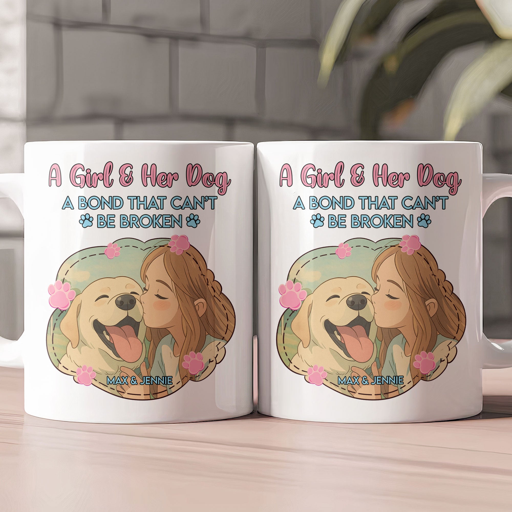 A Girl And Her Dog A Bond That Can't Be Broken Cartoon Style - Personalized Photo Mug