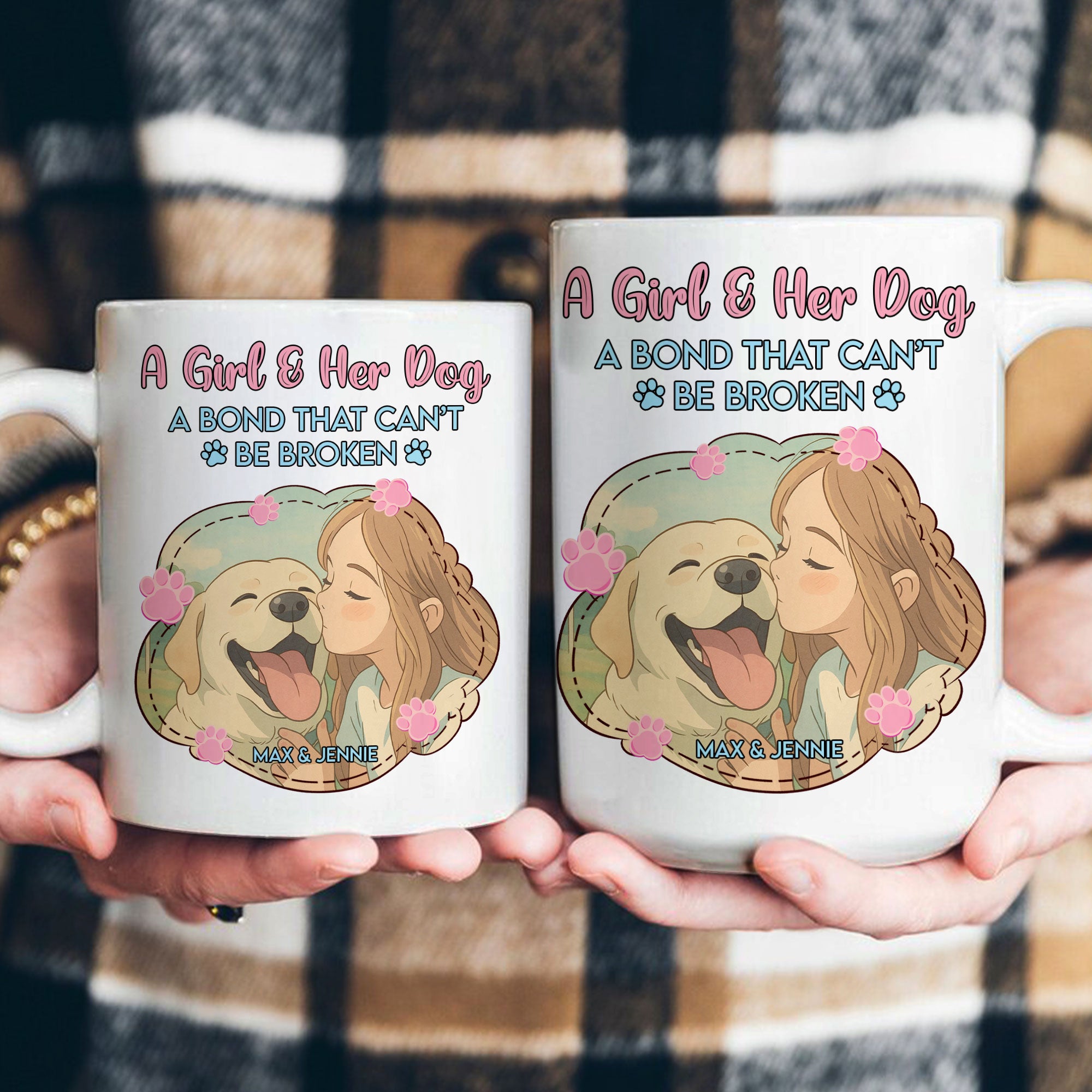 A Girl And Her Dog A Bond That Can't Be Broken Cartoon Style - Personalized Photo Mug