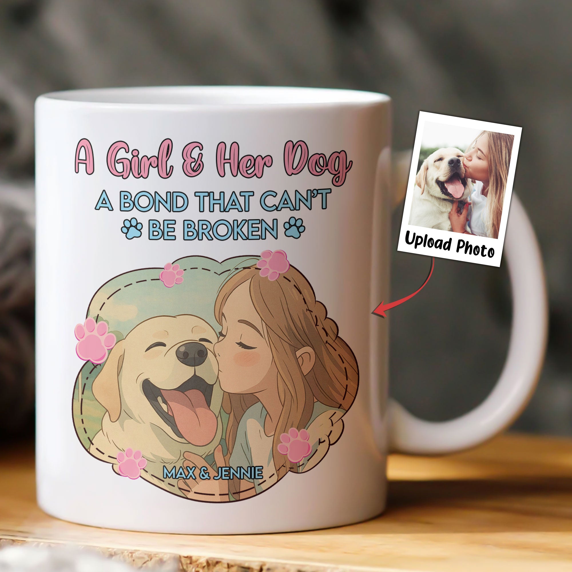 A Girl And Her Dog A Bond That Can't Be Broken Cartoon Style - Personalized Photo Mug
