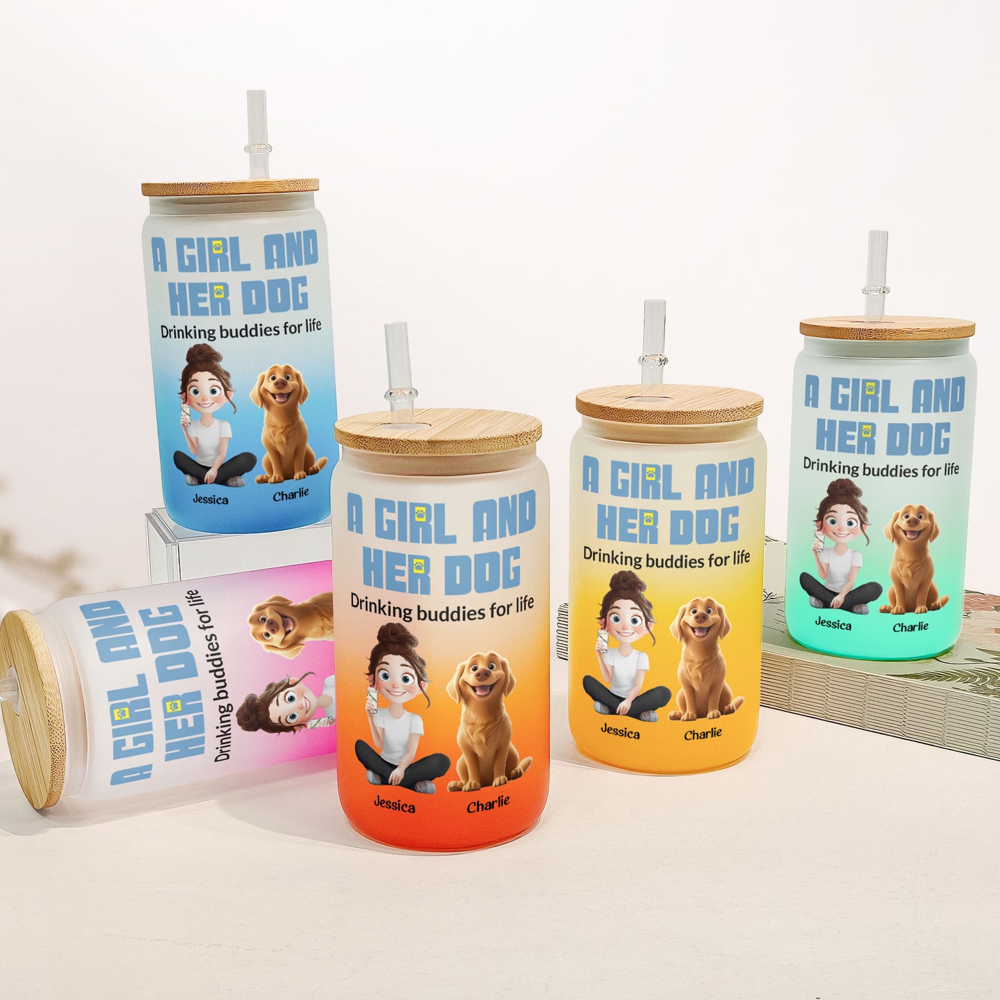 A Girl And Her Dog Drinking Buddies For Life - Personalized Frosted Glass Cup