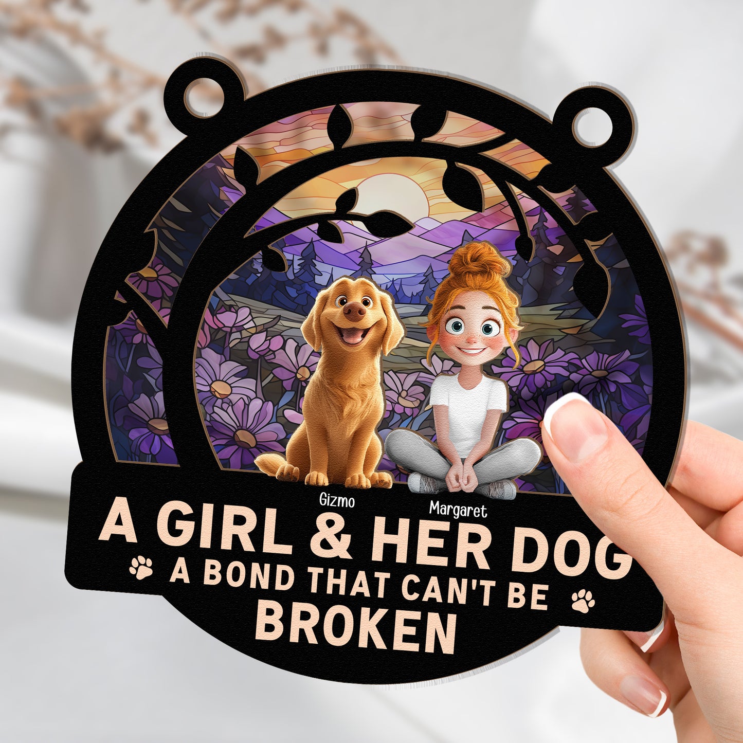 A Girl And Her Dog Funny Version - Personalized Window Hanging Suncatcher Ornament