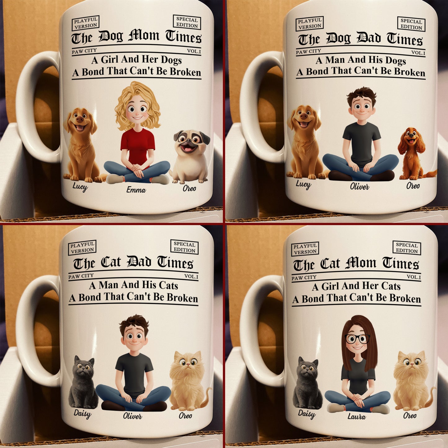 A Girl And Her Dogs Cats A Bond That Can't Be Broken Newspaper Themed - Custom Gift For Pet Mom Dad - Personalized Mug