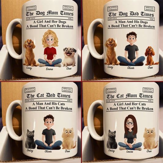 A Girl And Her Dogs Cats A Bond That Can't Be Broken Newspaper Themed - Custom Gift For Pet Mom Dad - Personalized Mug