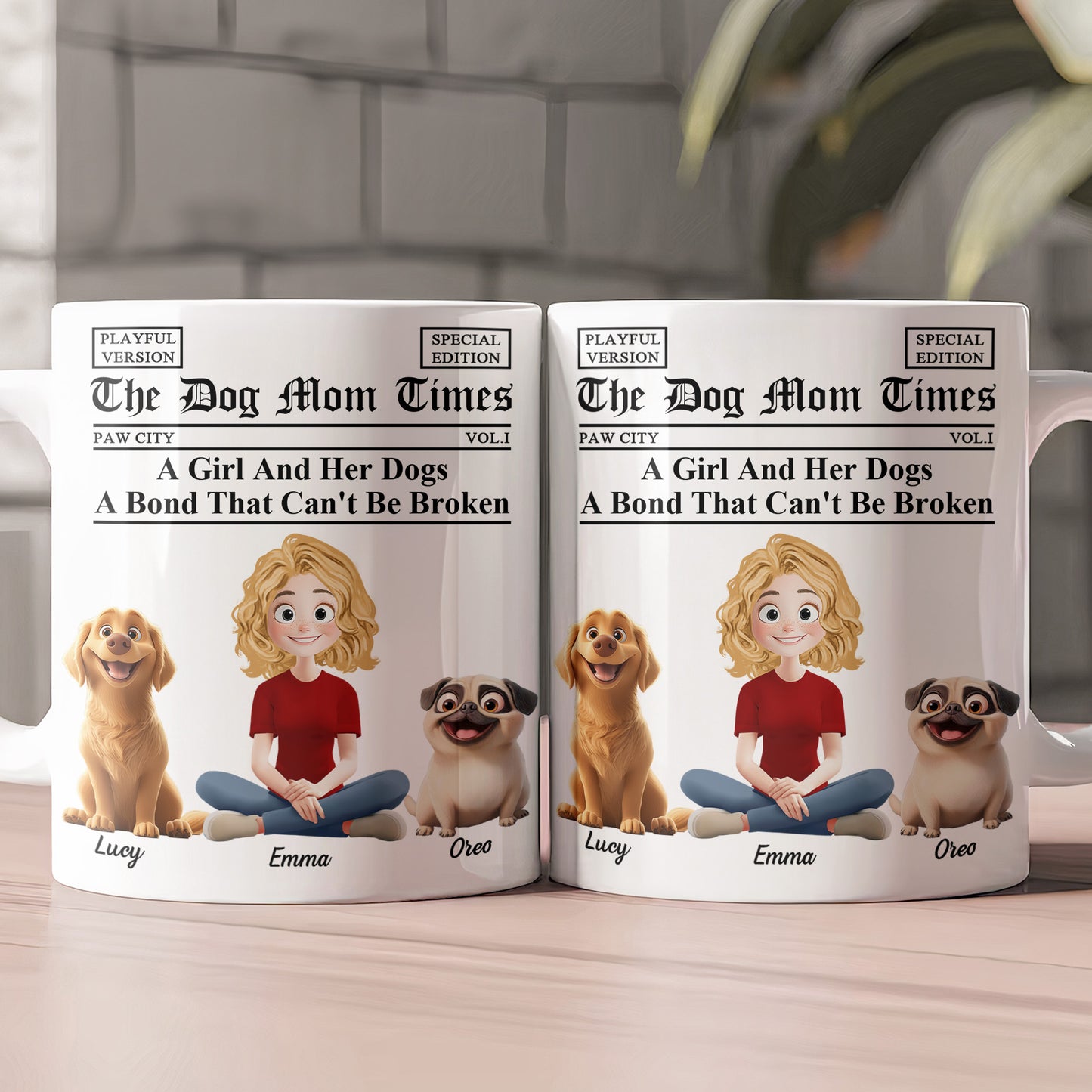 A Girl And Her Dogs Cats A Bond That Can't Be Broken Newspaper Themed - Custom Gift For Pet Mom Dad - Personalized Mug