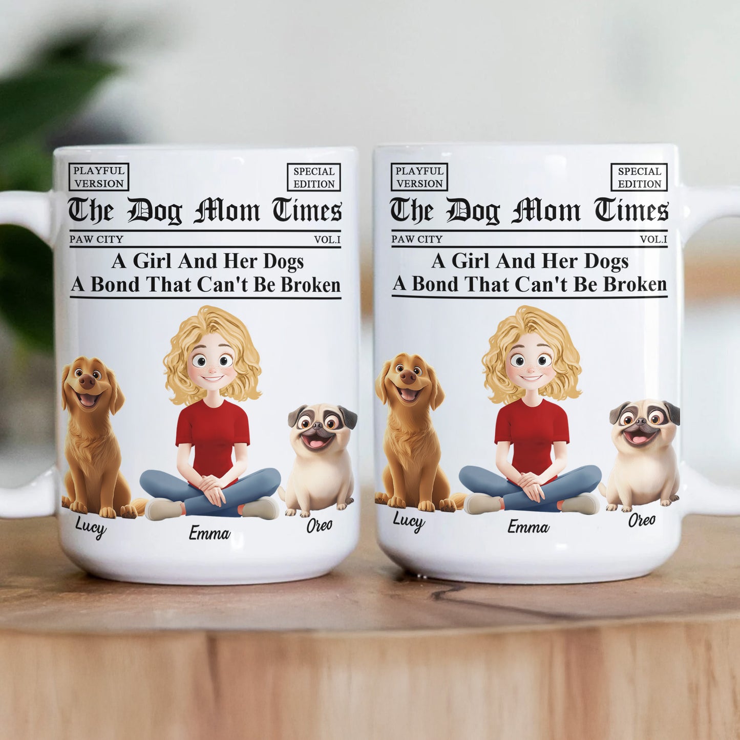 A Girl And Her Dogs Cats A Bond That Can't Be Broken Newspaper Themed - Custom Gift For Pet Mom Dad - Personalized Mug