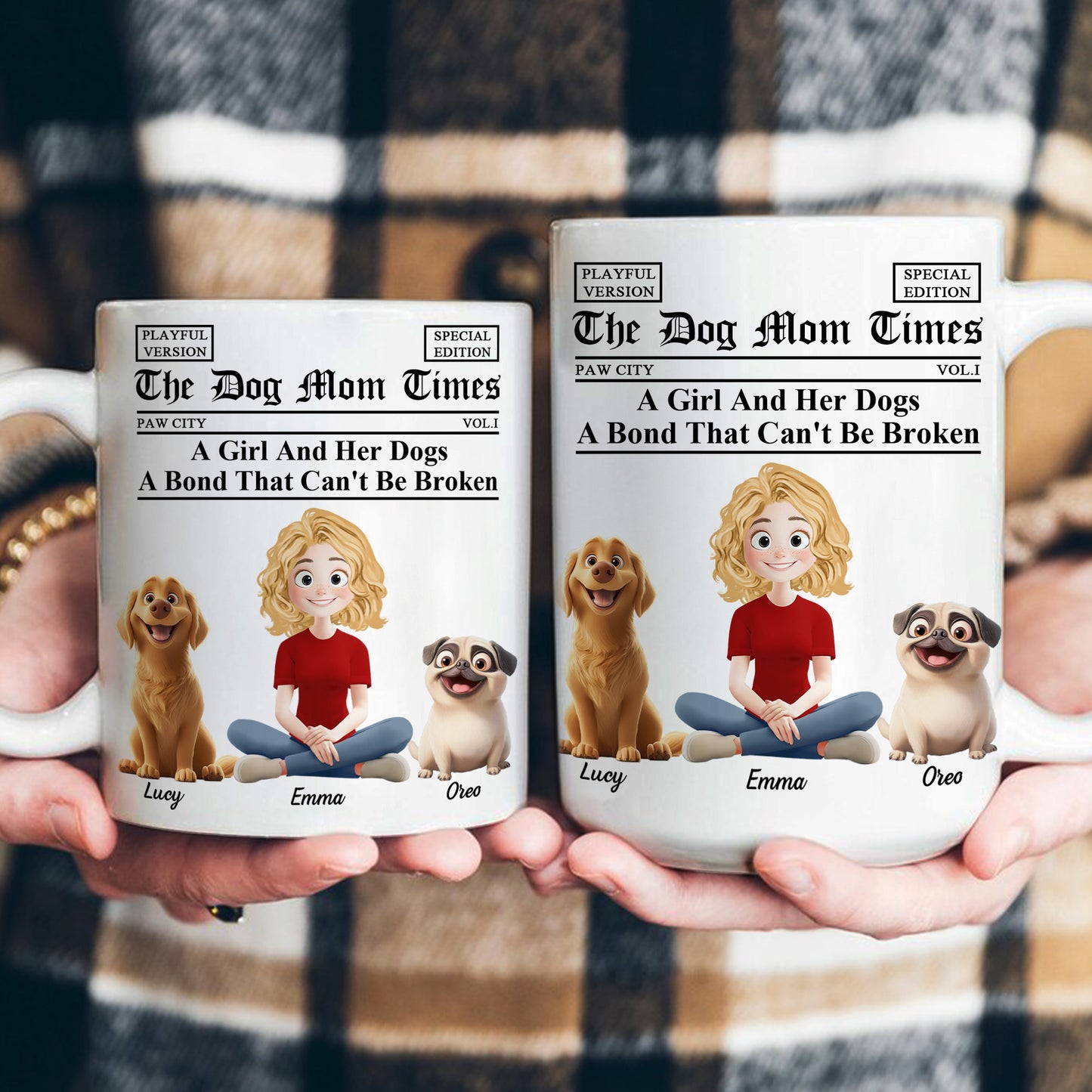 A Girl And Her Dogs Cats A Bond That Can't Be Broken Newspaper Themed - Custom Gift For Pet Mom Dad - Personalized Mug
