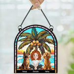 A Girl And Her Dogs New Version - Personalized Window Hanging Suncatcher Ornament