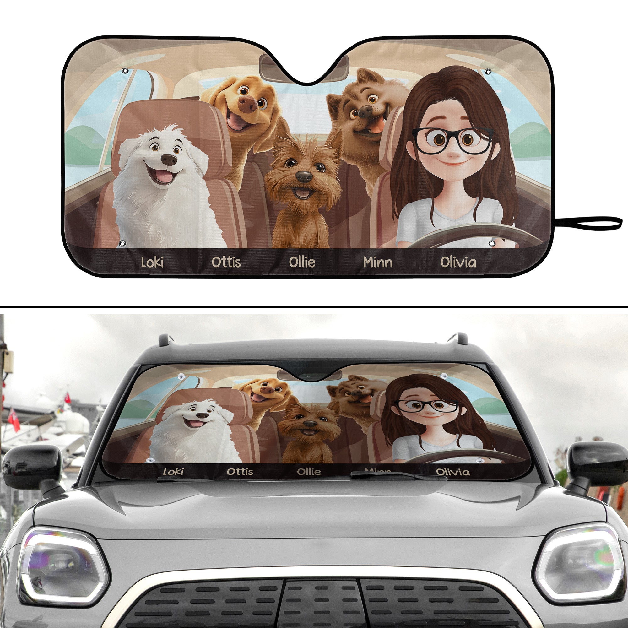 A Girl And Her Dogs - Personalized Car Sun Shade