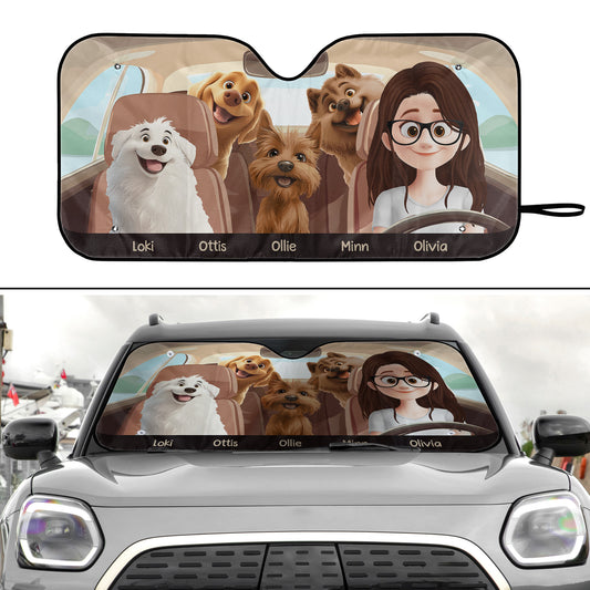 A Girl And Her Dogs - Personalized Car Sun Shade