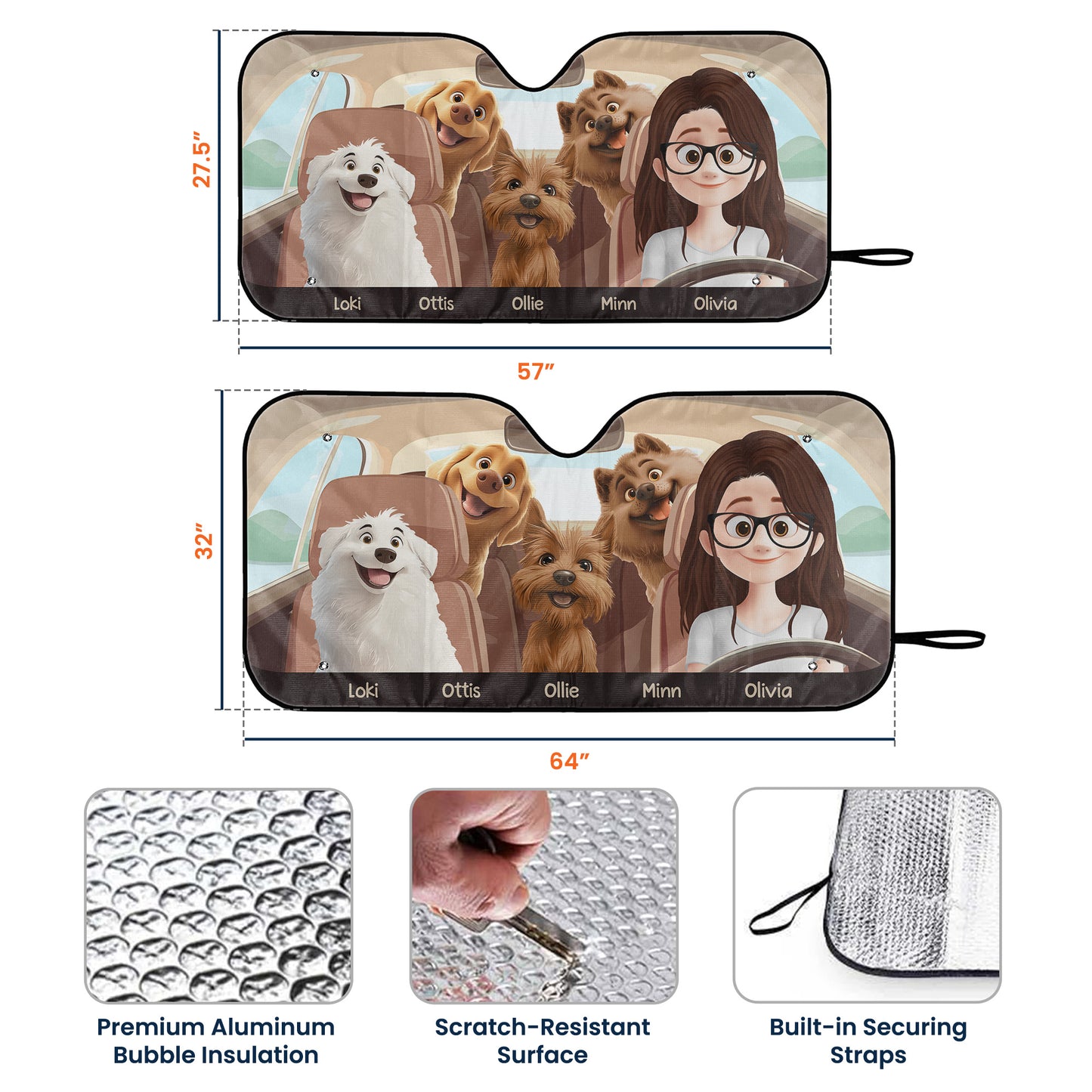 A Girl And Her Dogs - Personalized Car Sun Shade