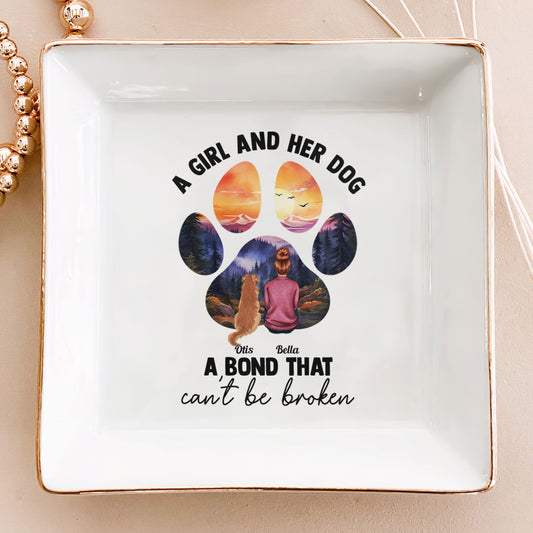 A Girl And Her Dogs. A Bond That Can't Be Broken - Personalized Jewelry Dish