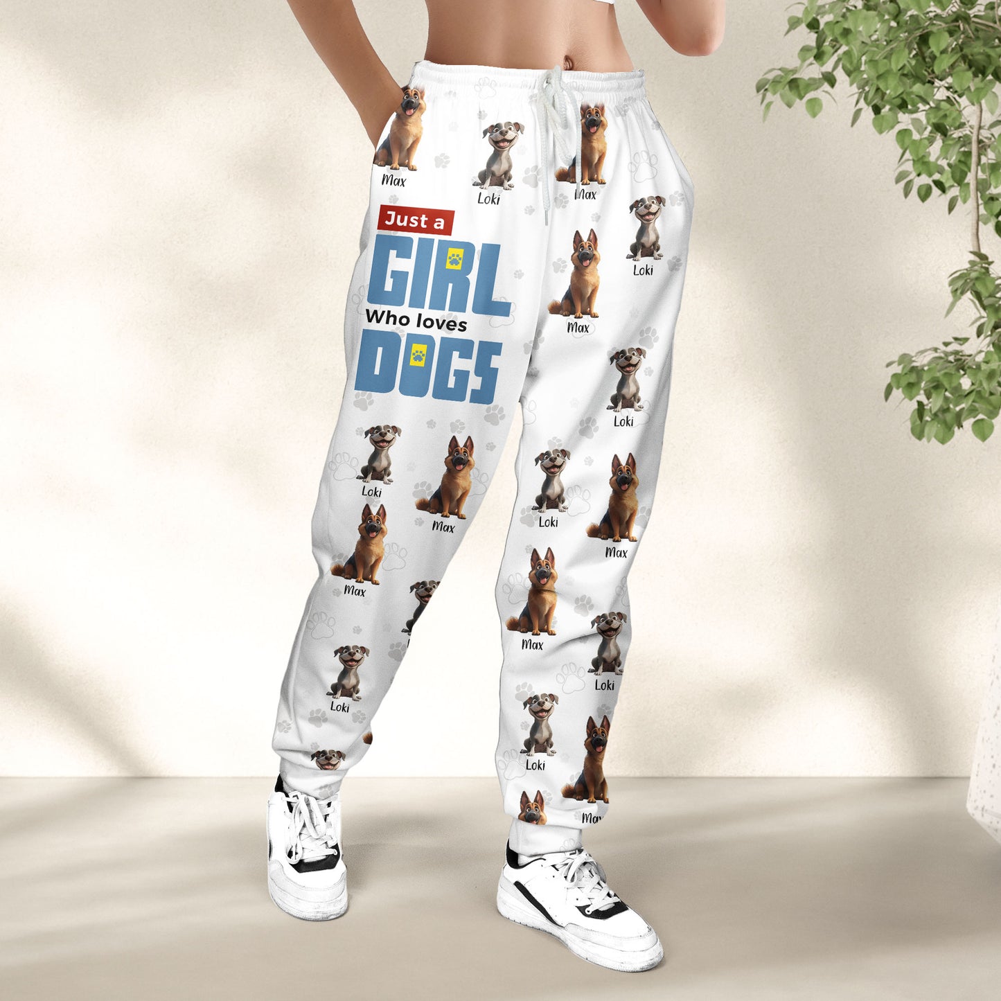 A Girl Loves Dogs For Dog Mom - Personalized Sweatpants