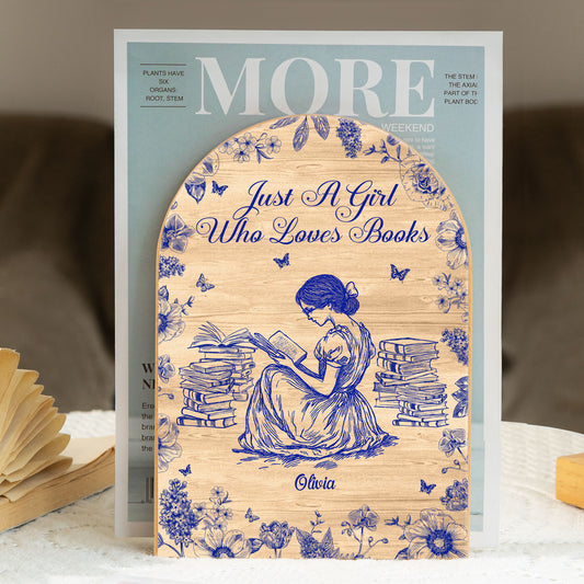 A Girl Who Loves Books Toile De Jouy - Custom Wood Book Ends