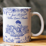 A Girl Who Loves Books Toile De Jouy - Personalized Mug