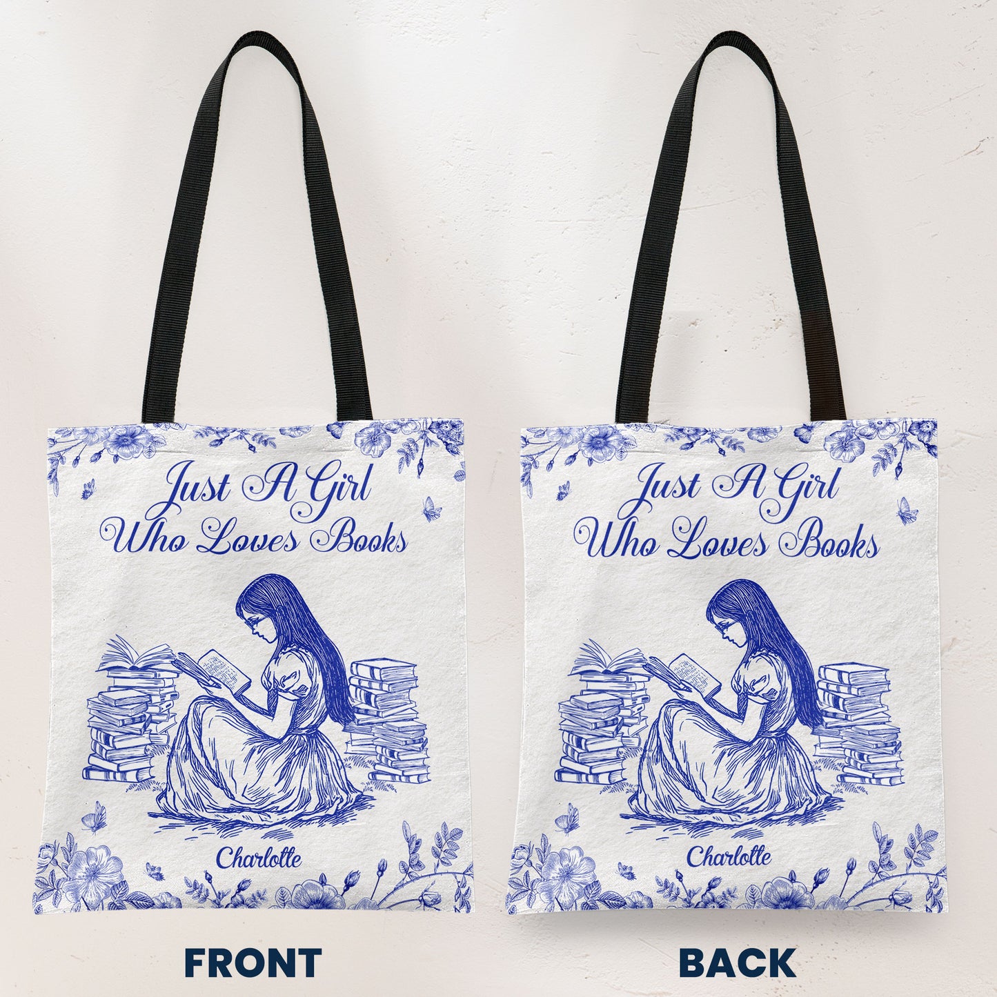 A Girl Who Loves Books Toile De Jouy - Personalized Tote Bag