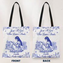 A Girl Who Loves Books Toile De Jouy - Personalized Tote Bag