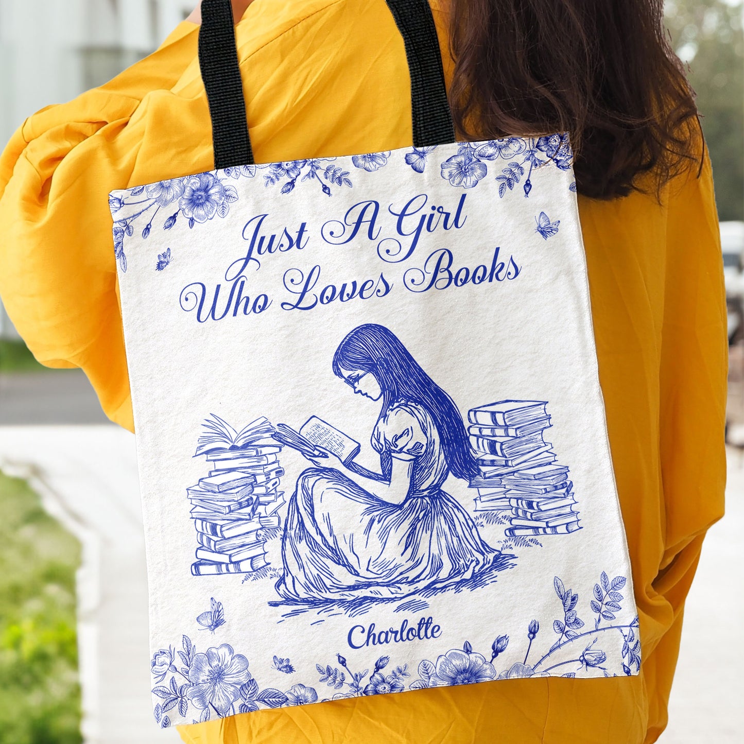 A Girl Who Loves Books Toile De Jouy - Personalized Tote Bag