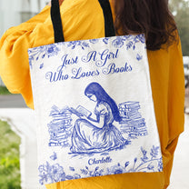 A Girl Who Loves Books Toile De Jouy - Personalized Tote Bag