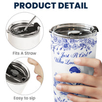 A Girl Who Loves Books Toile De Jouy - Personalized Tumbler Cup