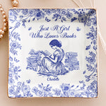 A Girl Who Loves Books Chinoiserie Toile De Jouy - Personalized Jewelry Dish