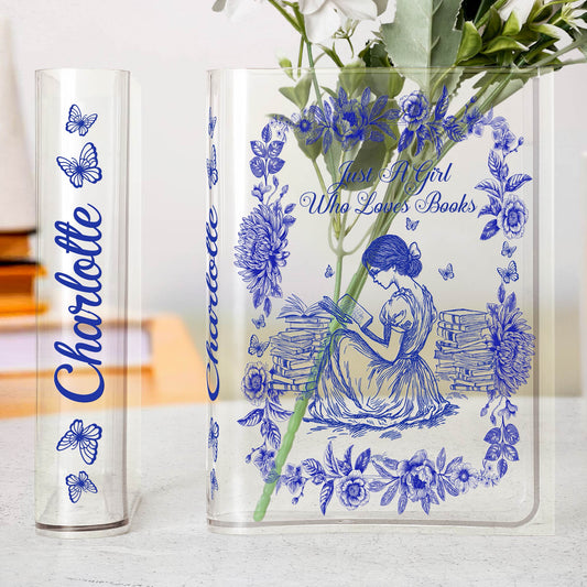 A Girl Who Loves Books Toile De Jouy - Personalized Acrylic Book Vase