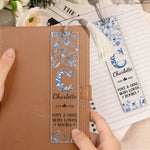 A Girl Who Loves Books Toile De Jouy - Personalized Acrylic Bookmark And Keychain Set