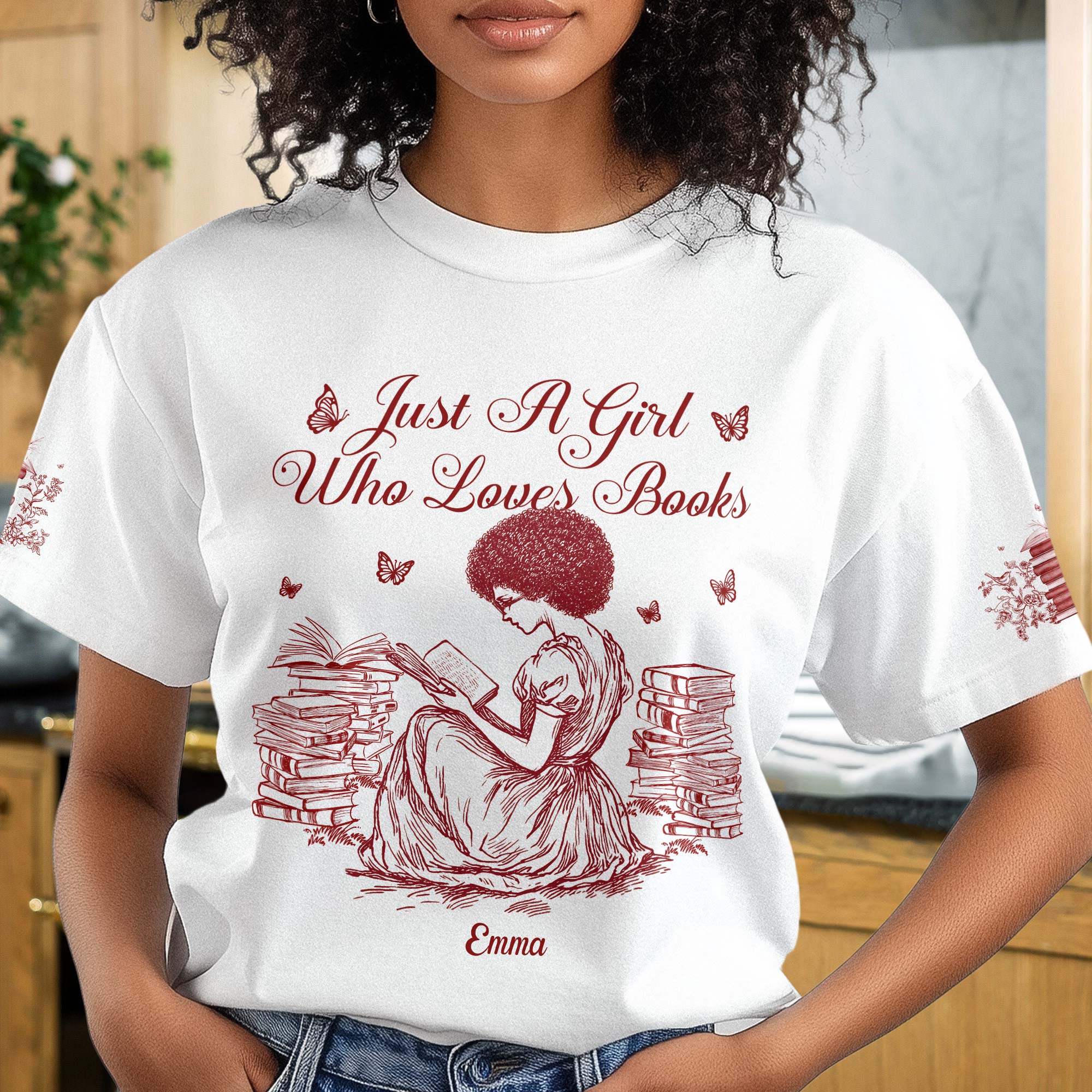 A Girl Who Loves Books, Custom Favorite Book Toile De Jouy - Personalized Shirt