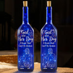A Girl With Her Dog - Personalized Blue Bottle Lamp