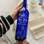 A Girl With Her Dog - Personalized Blue Bottle Lamp
