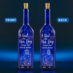 A Girl With Her Dog - Personalized Blue Bottle Lamp