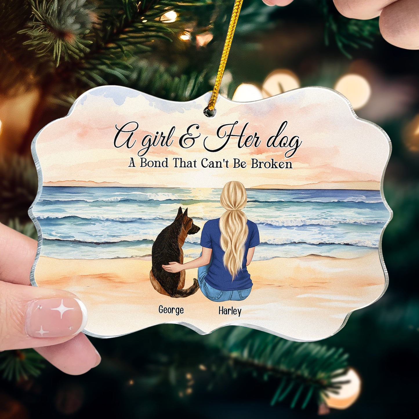 A Girl & Her Dog A Bond That Can't Be Broken - Personalized Acrylic Ornament