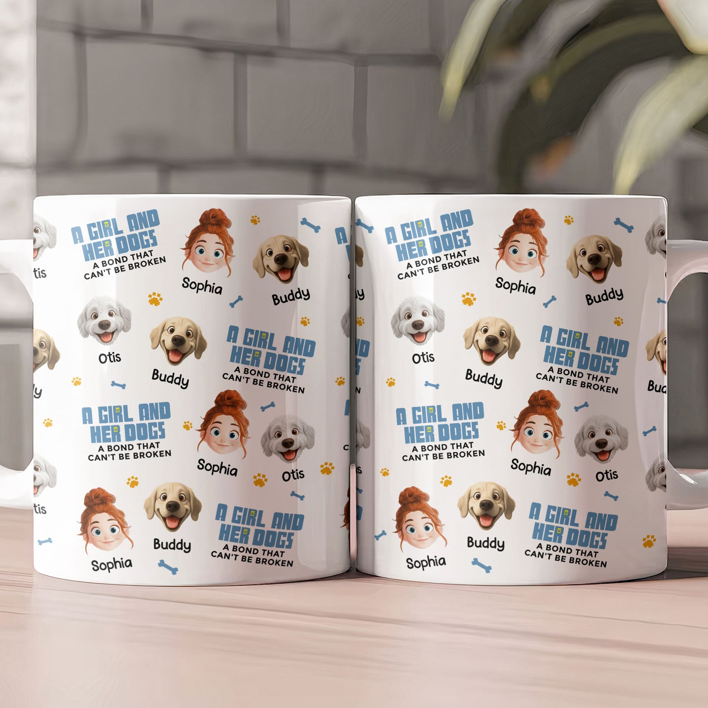 A Girl & Her Dog A Bond That Can't Be Broken - Cute Cartoon Face Version - Personalized Mug