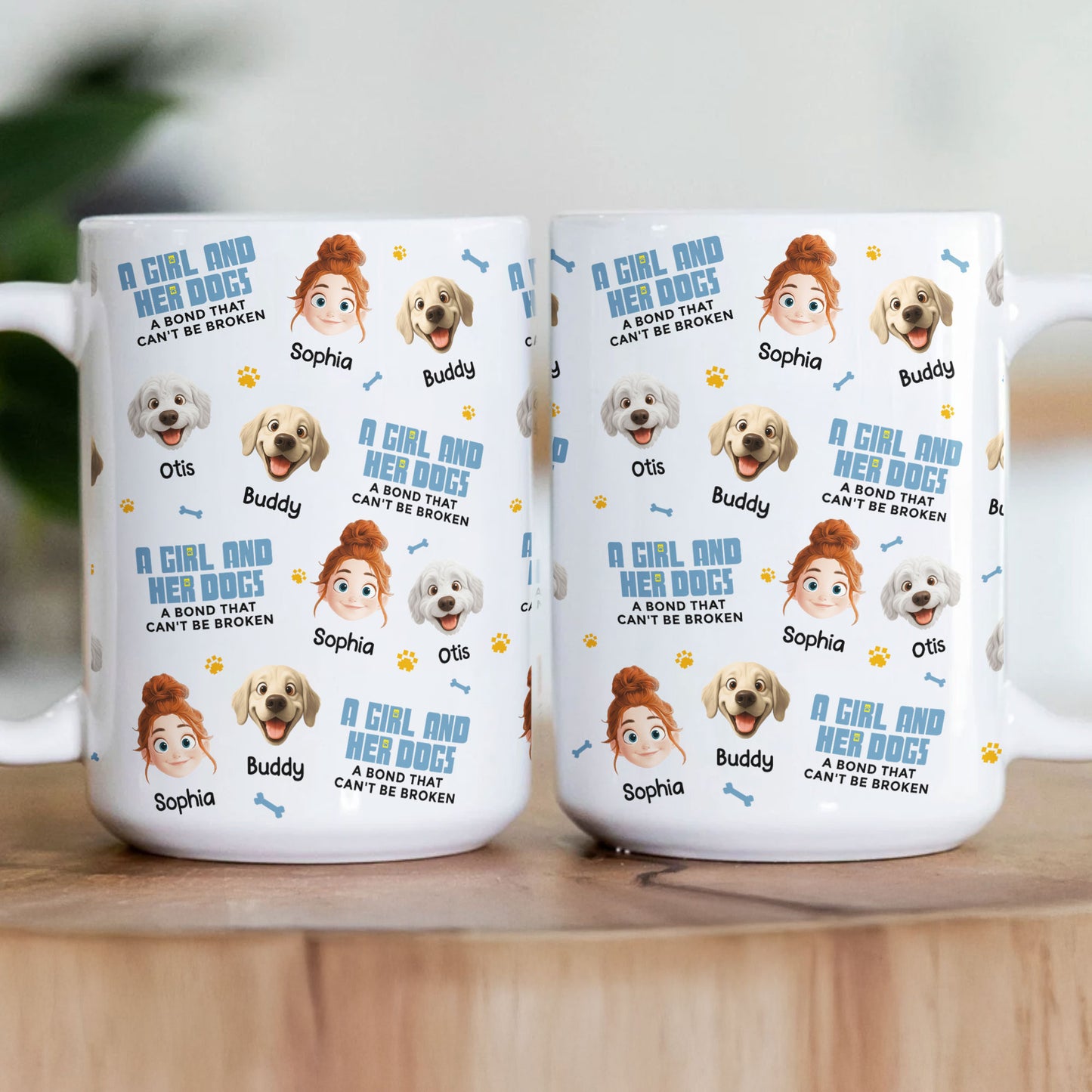 A Girl & Her Dog A Bond That Can't Be Broken - Cute Cartoon Face Version - Personalized Mug