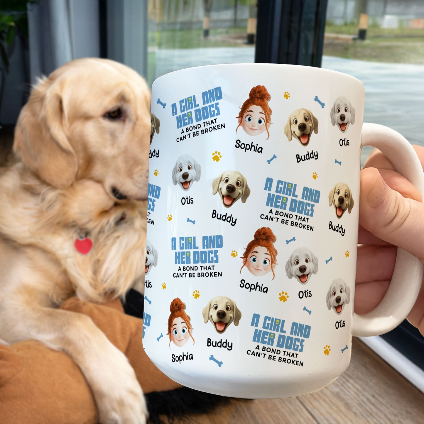 A Girl & Her Dog A Bond That Can't Be Broken - Cute Cartoon Face Version - Personalized Mug