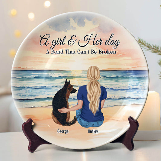 A Girl & Her Dog A Bond That Can't Be Broken - Personalized Ceramic Plate